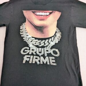 Grupo Firme Black Concert Tee Partial Face Graphic & Silver Necklaces Small